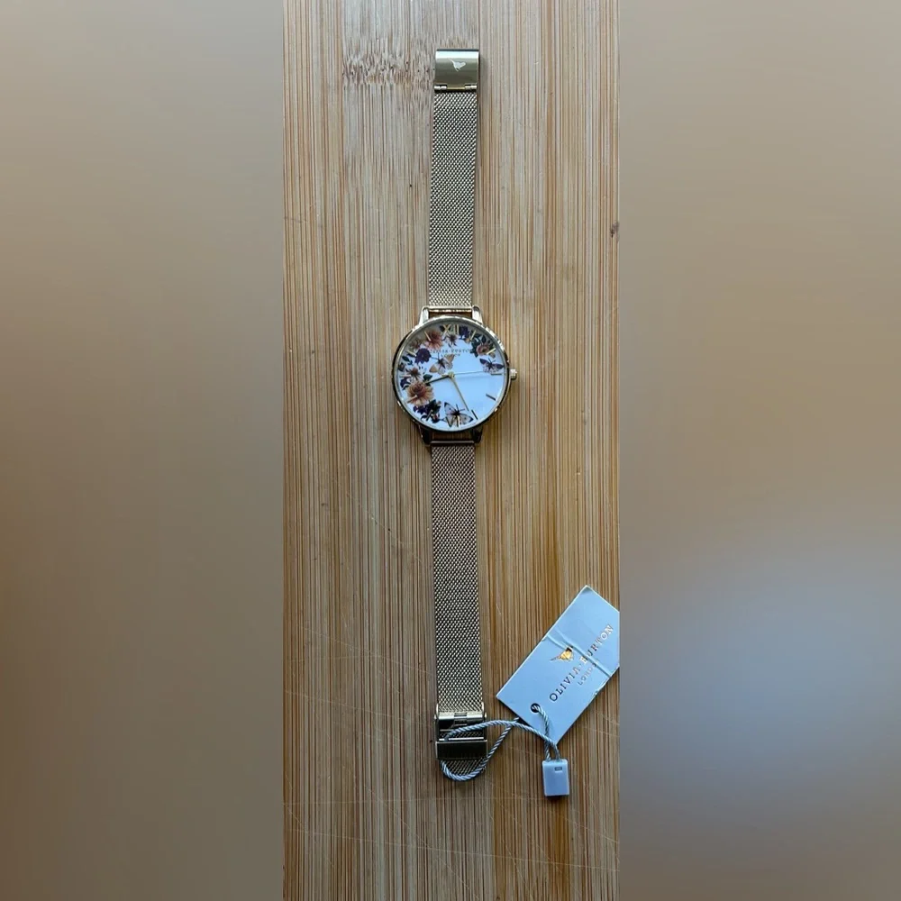 Olivia Burton Enchanted Garden Watch With 38mm White Floral Face & MeshBracelet
